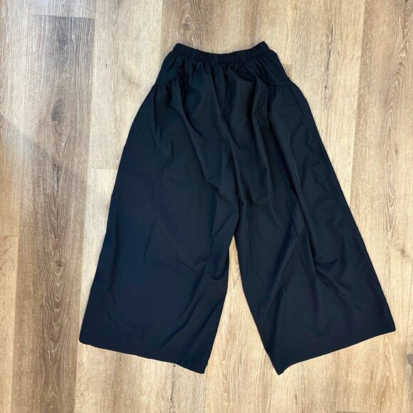 Women's Black Wide Leg High Waist Cropped Culotte Tie Pocket Boho Pants S - Picture 4 of 4